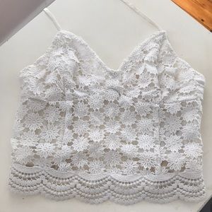 Cropped white floral crochet top